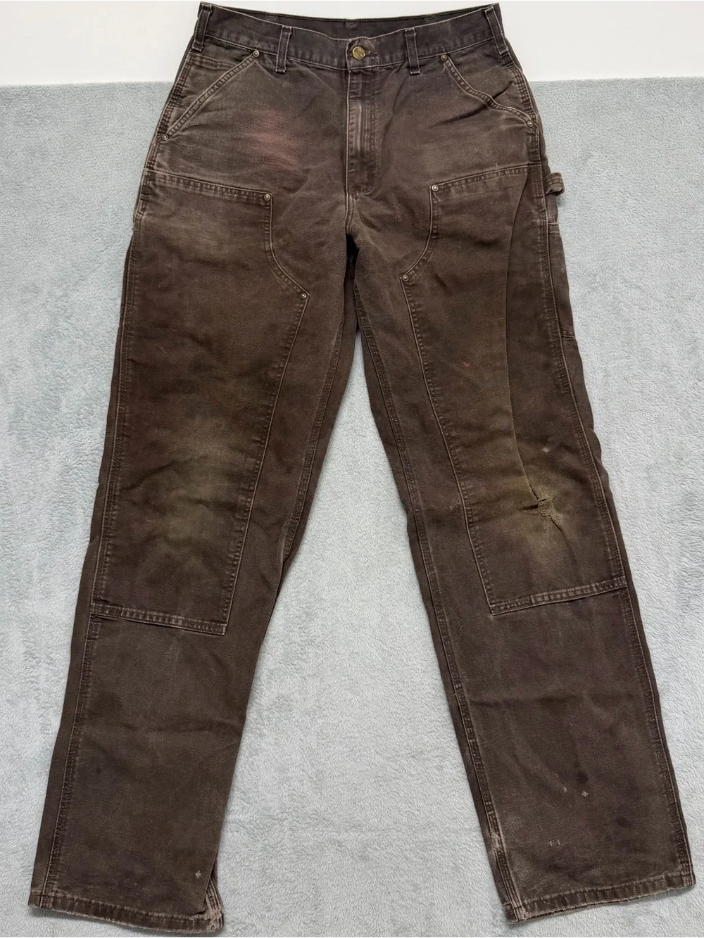 Carhartt Pants Mens 32x34 Brown B136 DKB Loose Duck Double Knee Carpenter Work
